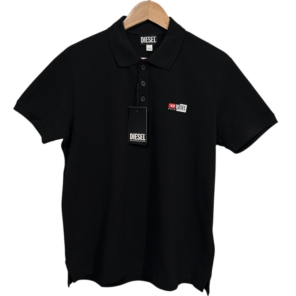 Diesel Men's T-Weet Split Polo Shirt Size‎ L Black 100% Cotton Stretch Fabric